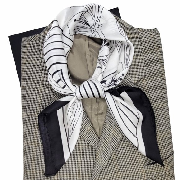 Unbranded Other - ✨Luxury Silky Soft Scarf Black White Floral Lily Geometric Print Square Bandana